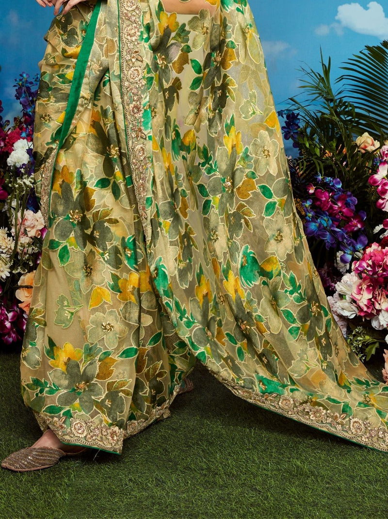 Moss Green Party Designer Saree