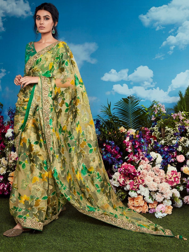 Moss Green Party Designer Saree