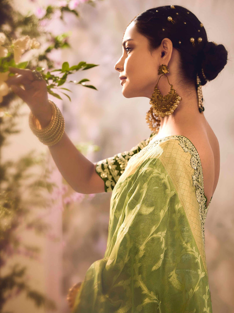 Olive Green Wedding And Celebration Saree