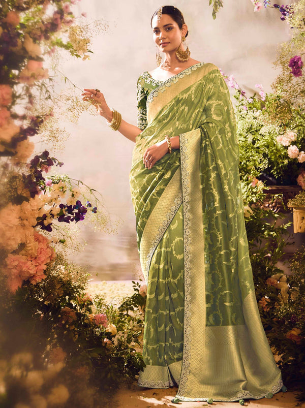 Olive Green Wedding And Celebration Saree