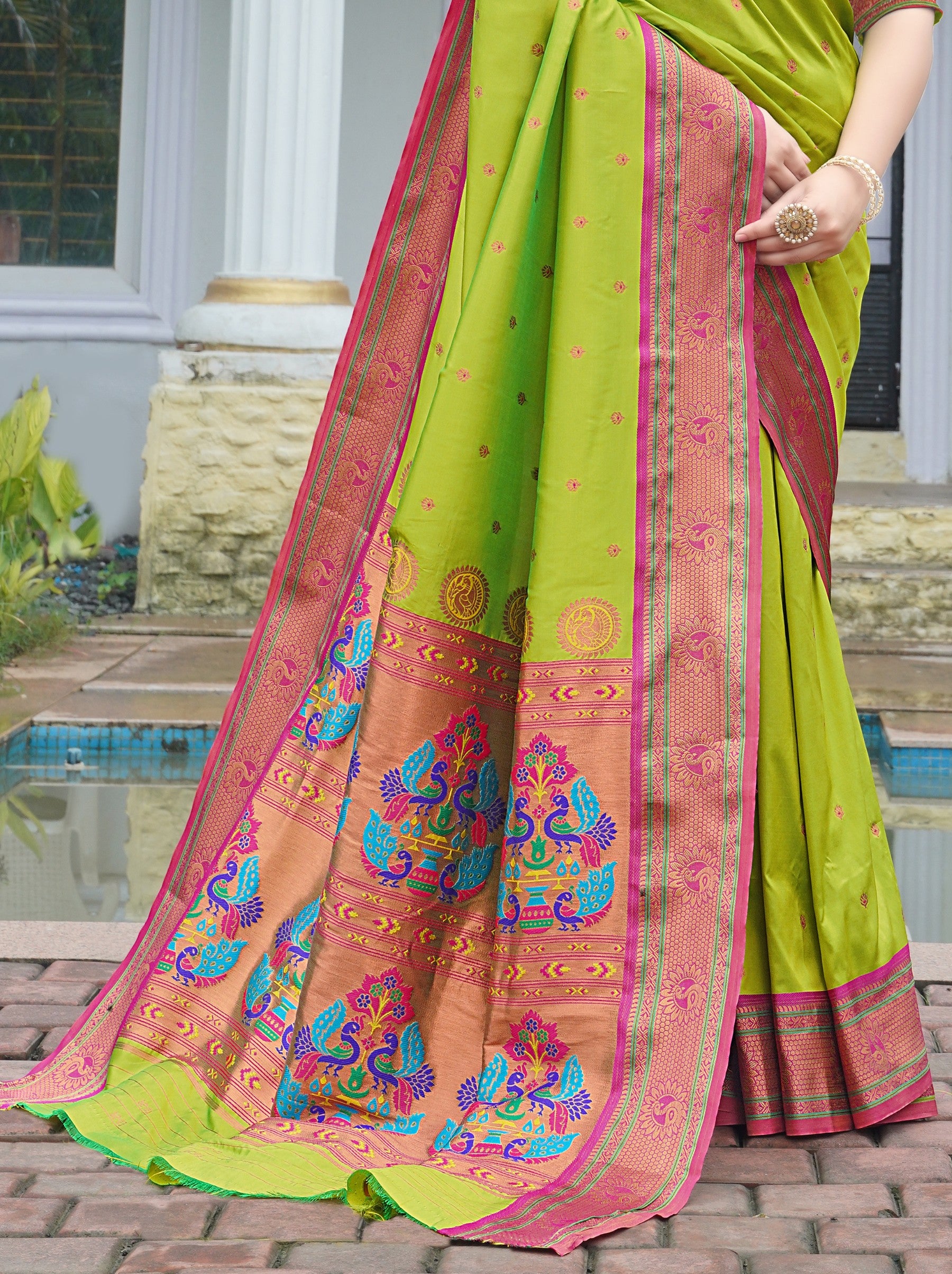 Apple Green Festive Saree - TrendOye