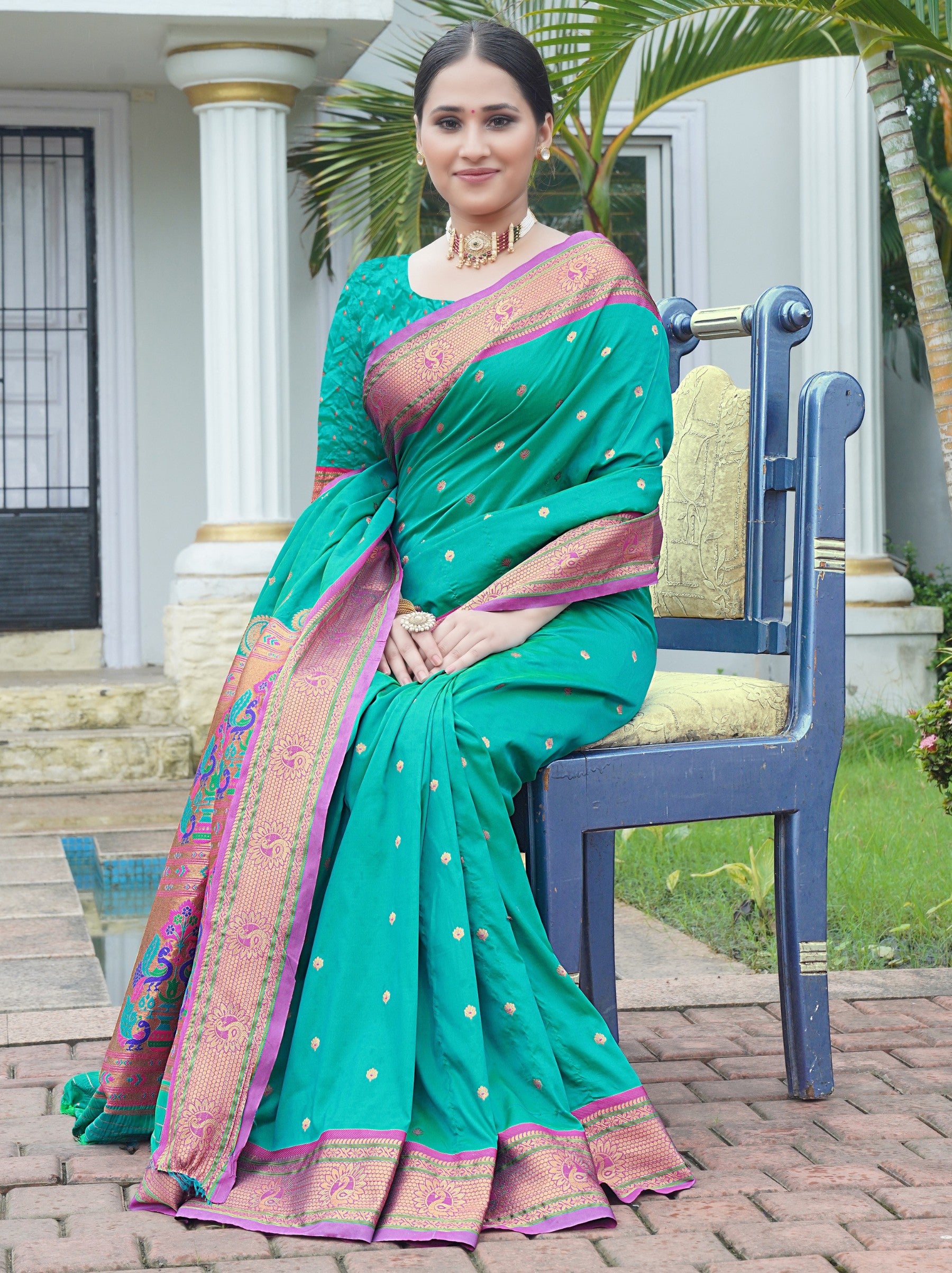 Jungle Green Festive Saree - TrendOye