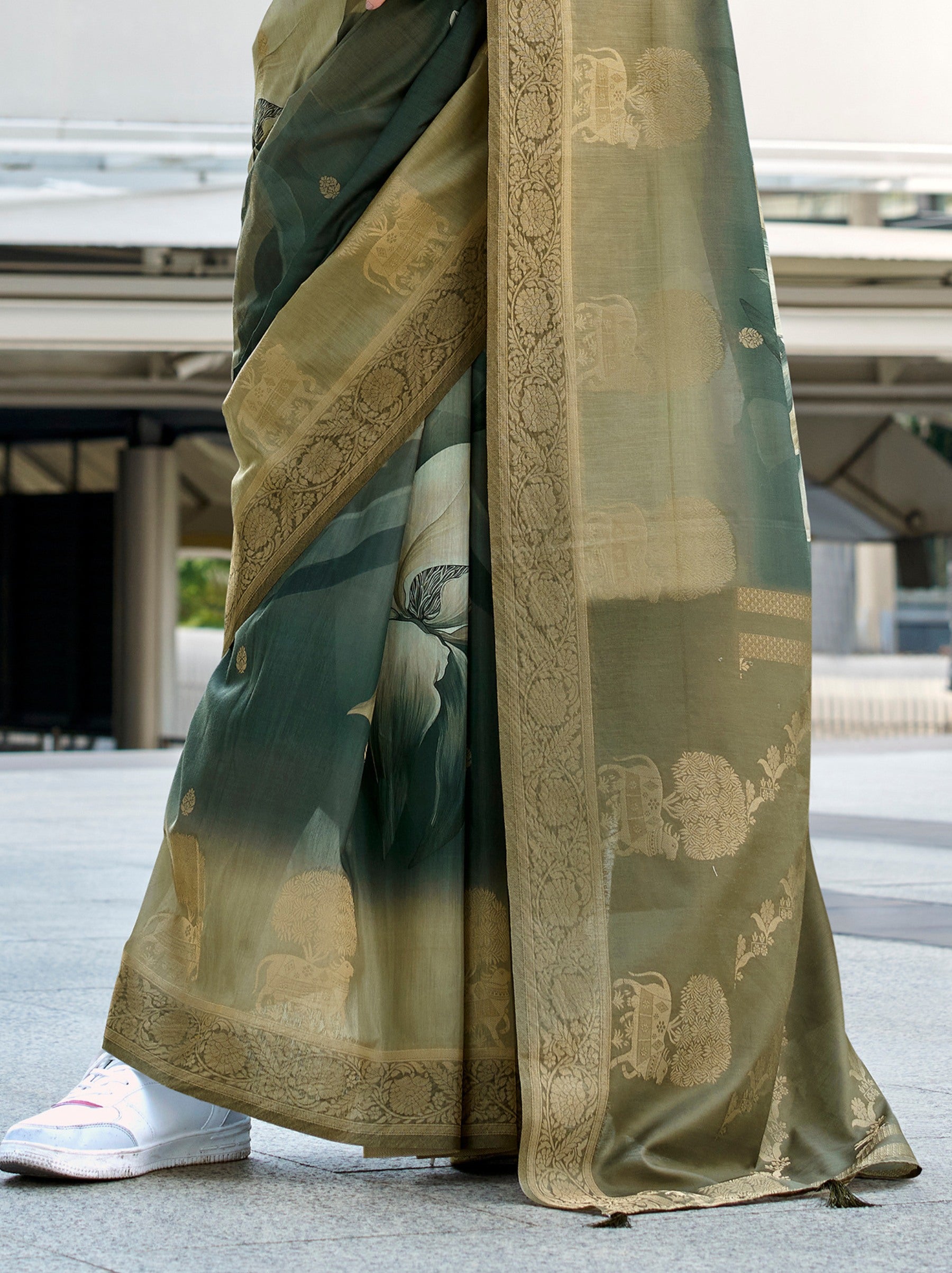 Basil Green Celebration Saree - TrendOye