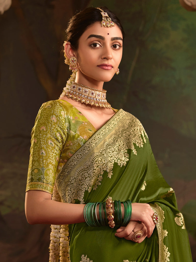 Army Green Wedding And Party Designer Saree