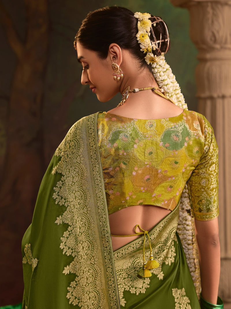 Army Green Wedding And Party Designer Saree