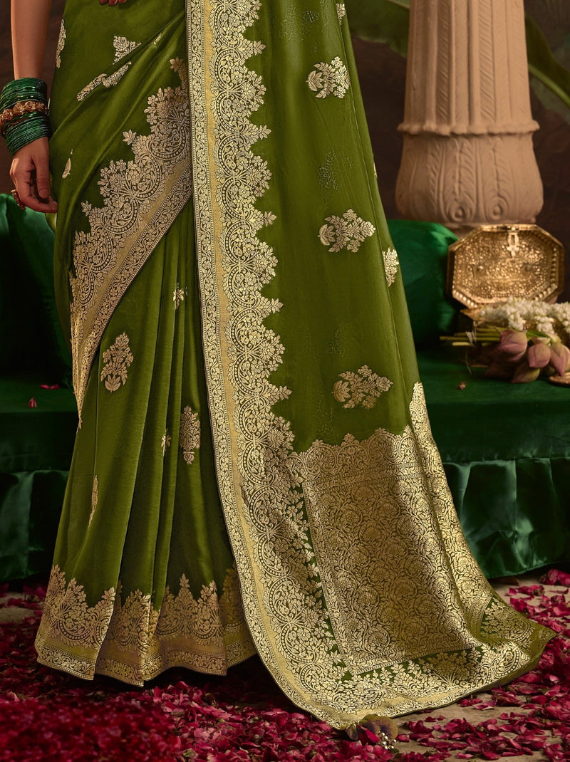 Army Green Wedding And Party Designer Saree