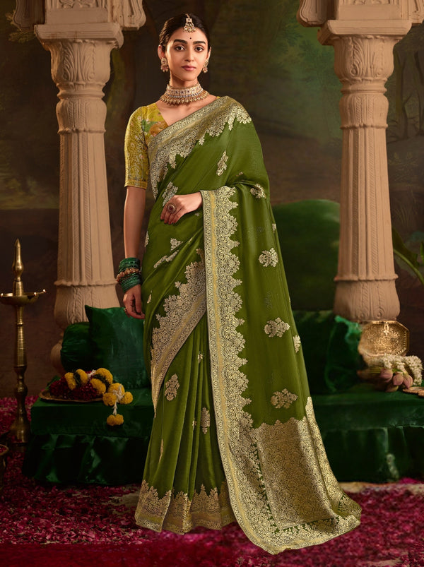 Army Green Wedding And Party Designer Saree