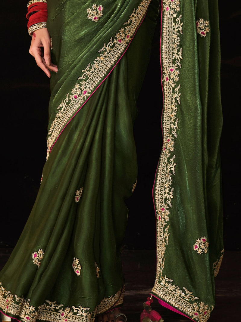 Army Green Premium Fancy Designer Wedding Saree
