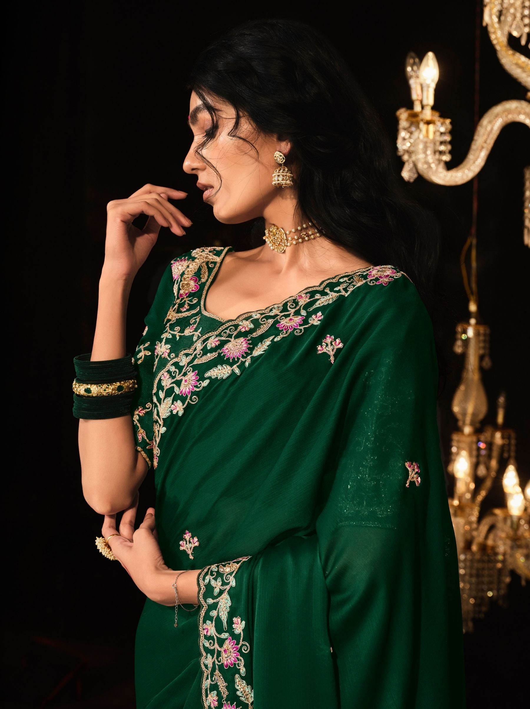 Sacramento Green Premium Fancy Designer Wedding Saree - TrendOye