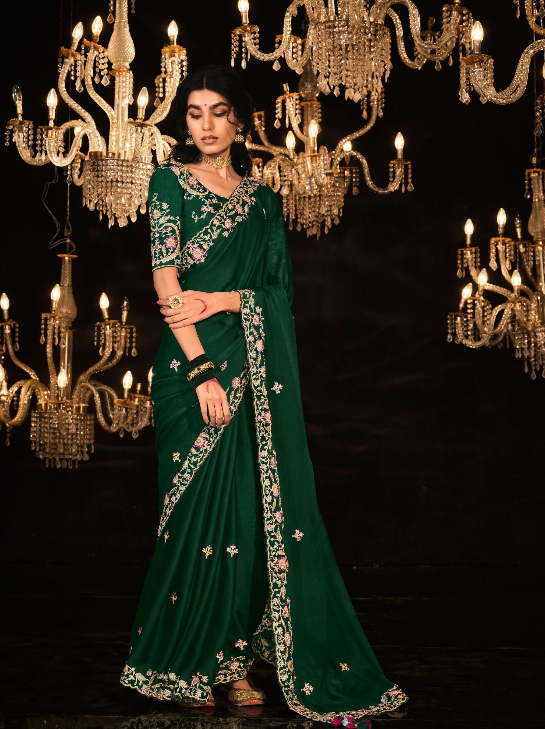 Sacramento Green Premium Fancy Designer Wedding Saree - TrendOye