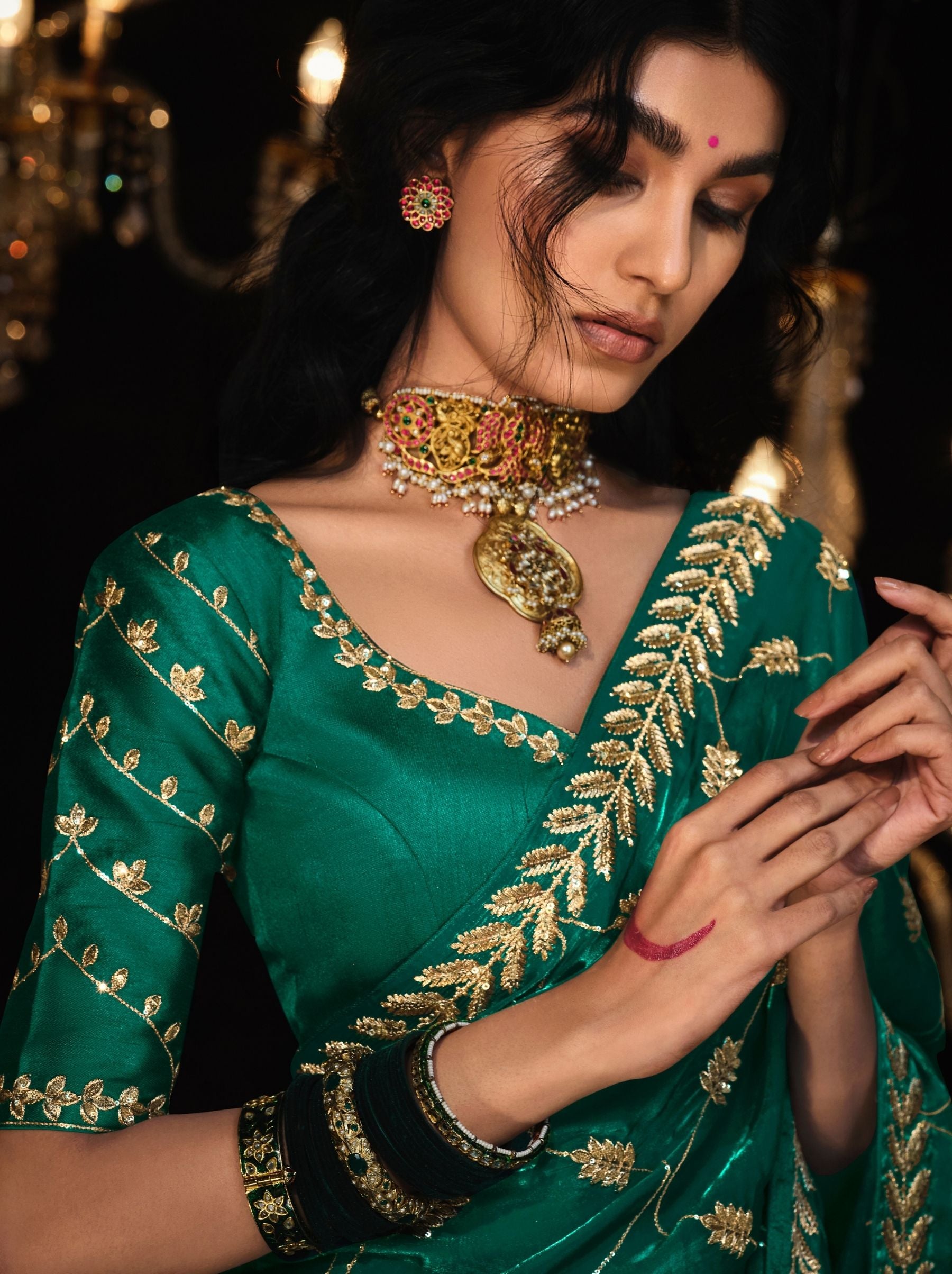Pine Green Premium Fancy Designer Wedding Saree - TrendOye