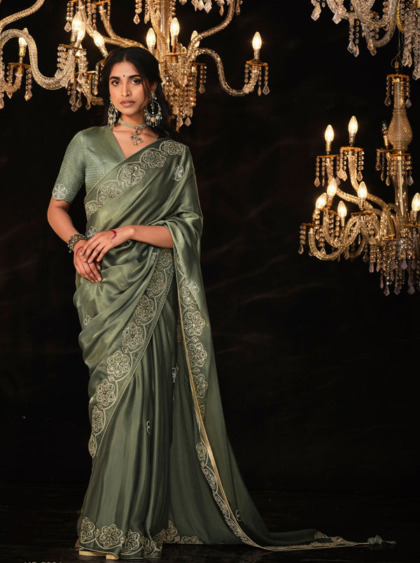 Atrichoke Green Premium Fancy Designer Wedding Saree