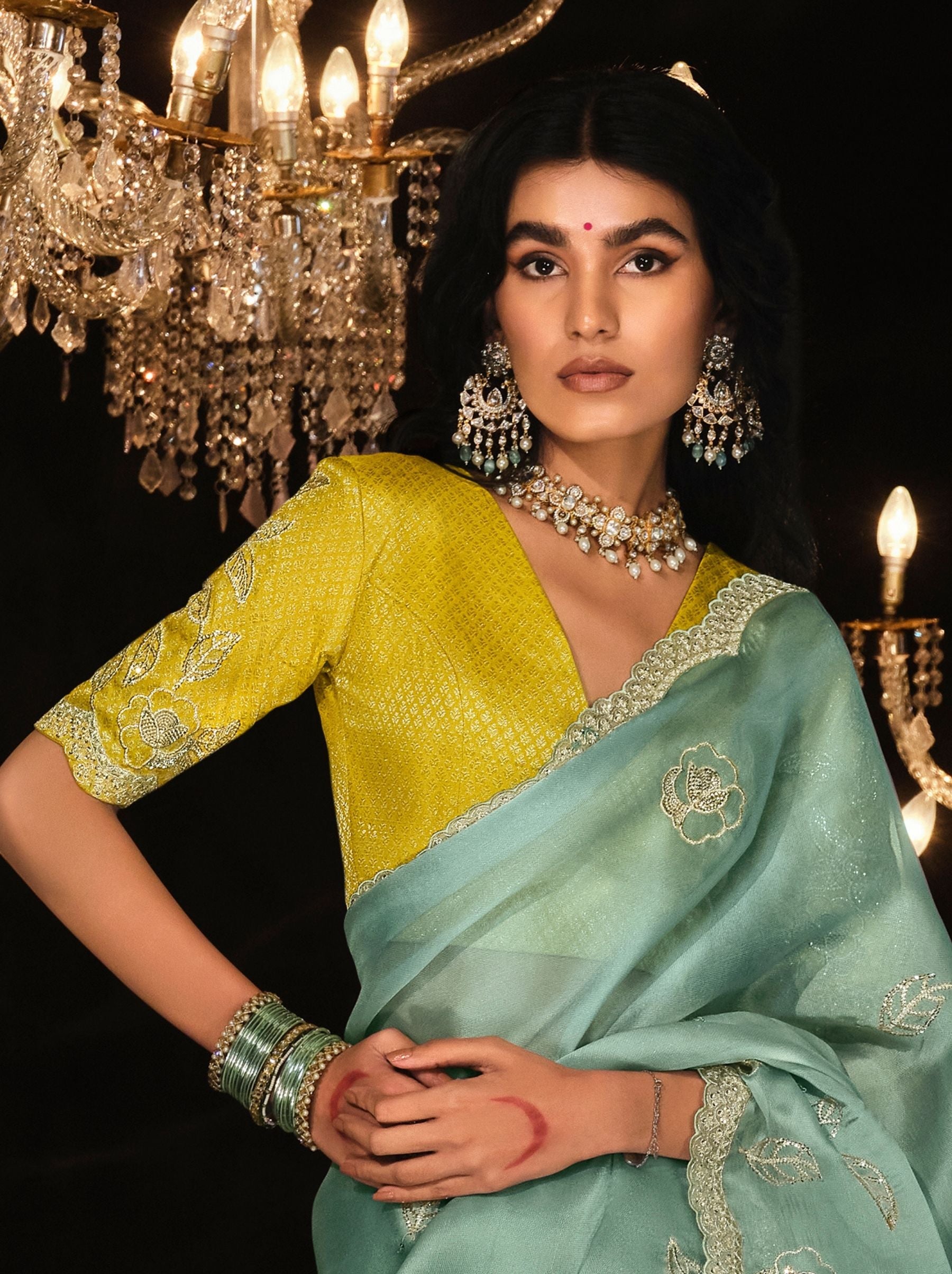 Teal Green Premium Fancy Designer Wedding Saree - TrendOye