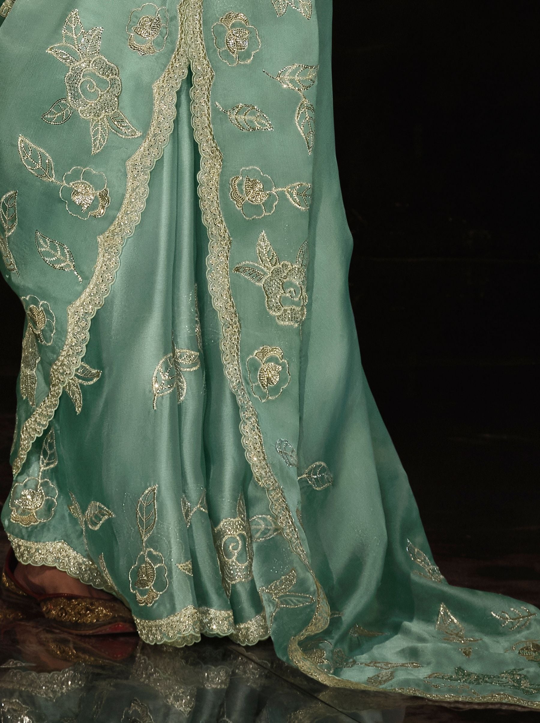 Teal Green Premium Fancy Designer Wedding Saree - TrendOye