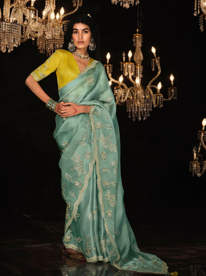 Teal Green Premium Fancy Designer Wedding Saree