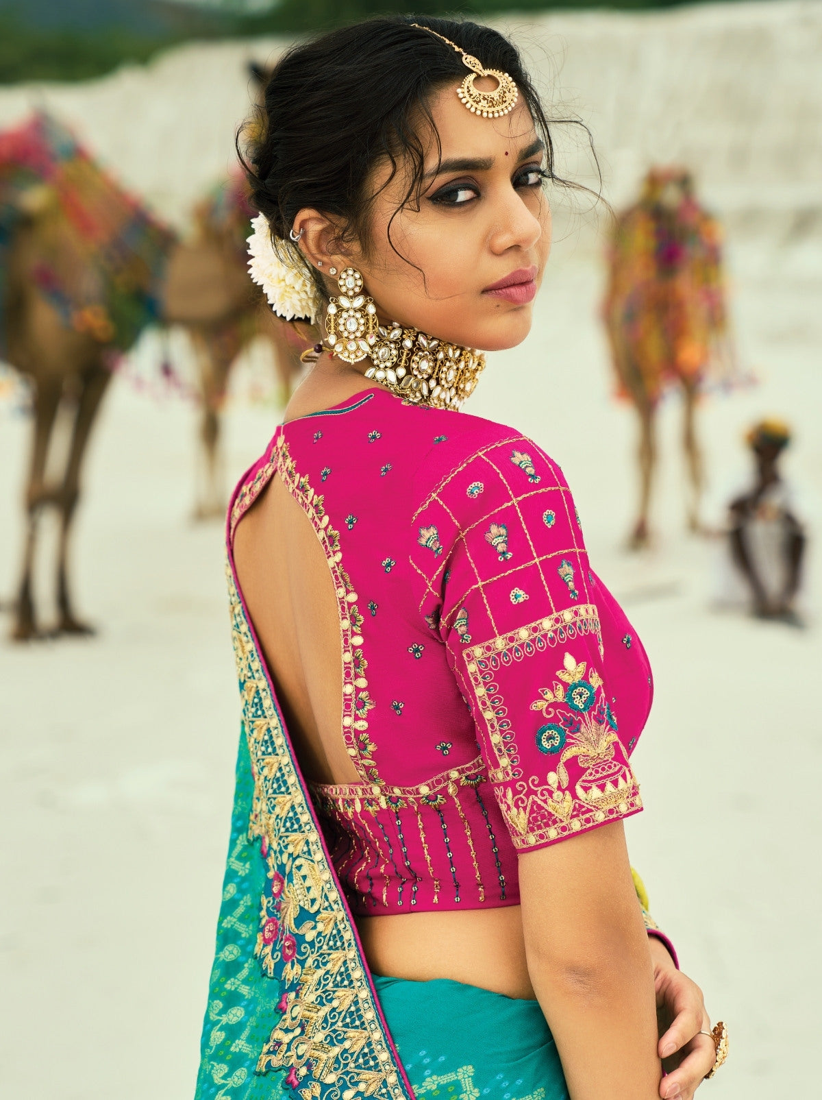 Apple Green Premium Georgette Wedding Saree With Bandhej Work