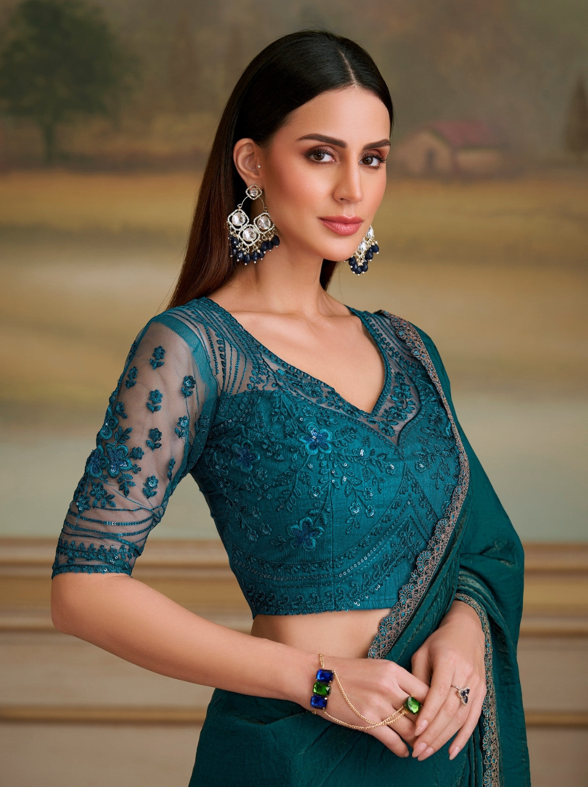 Bottle Green Premium Georgette Silk Saree For Wedding & Parties