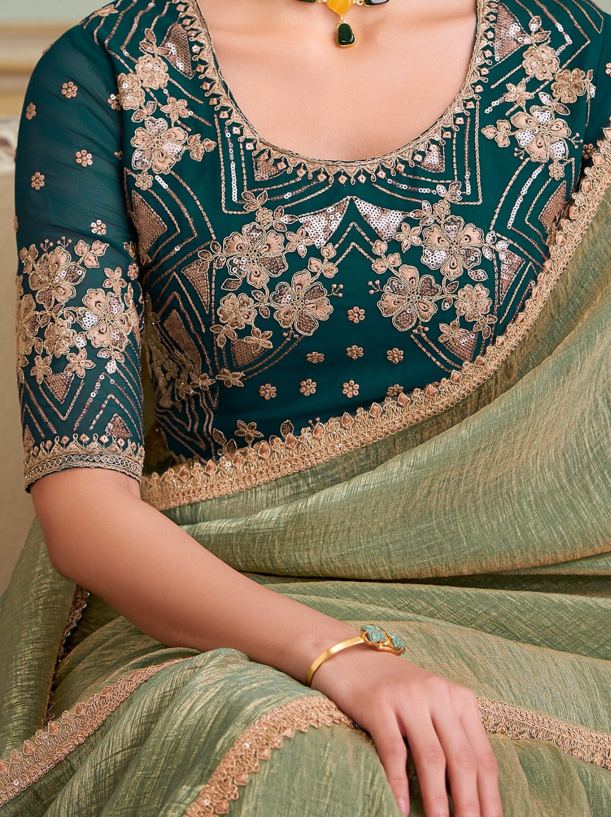 Jade Green Premium Georgette Silk Saree For Wedding & Parties