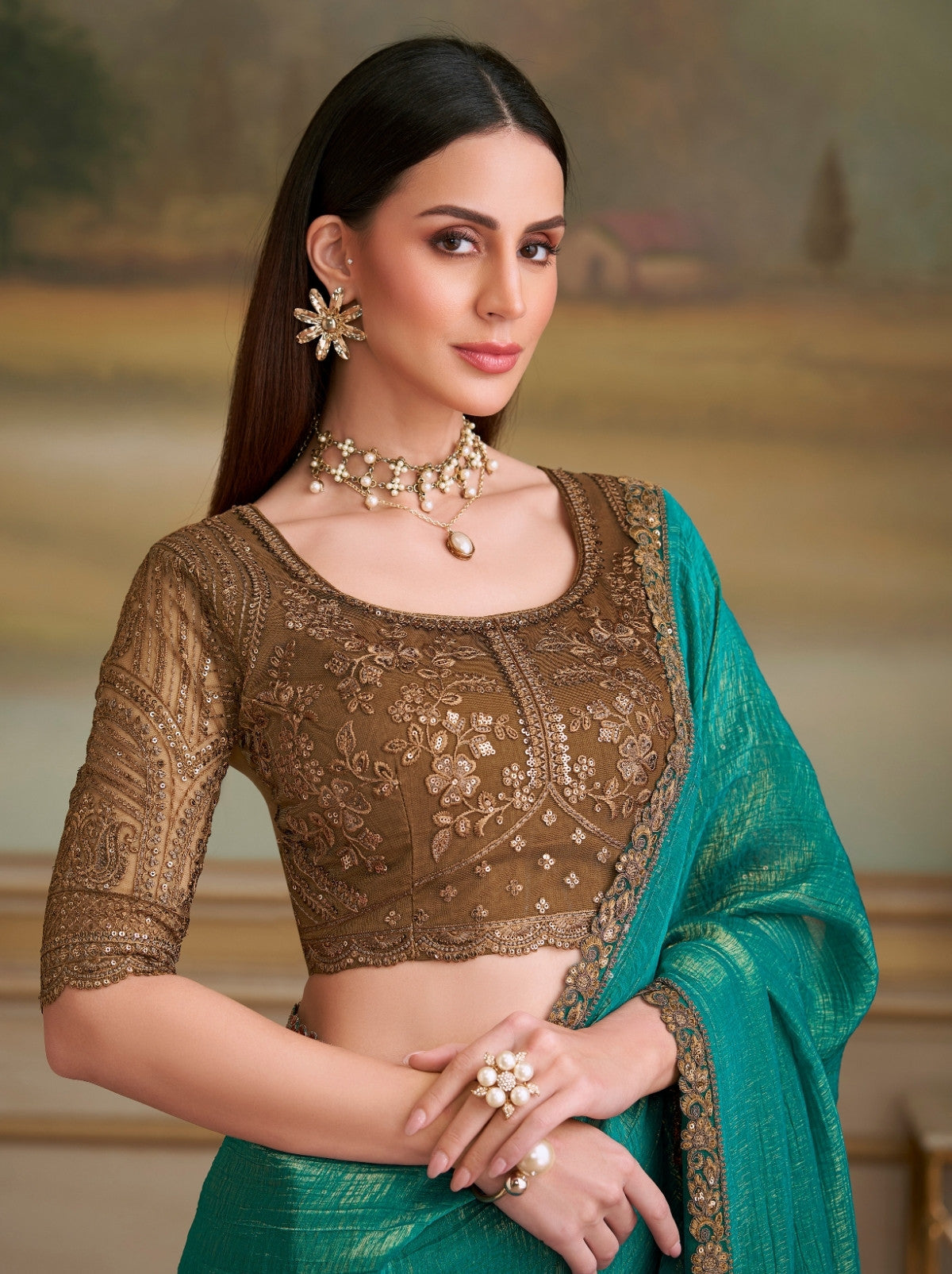 Teal Green Premium Georgette Silk Saree For Wedding & Parties