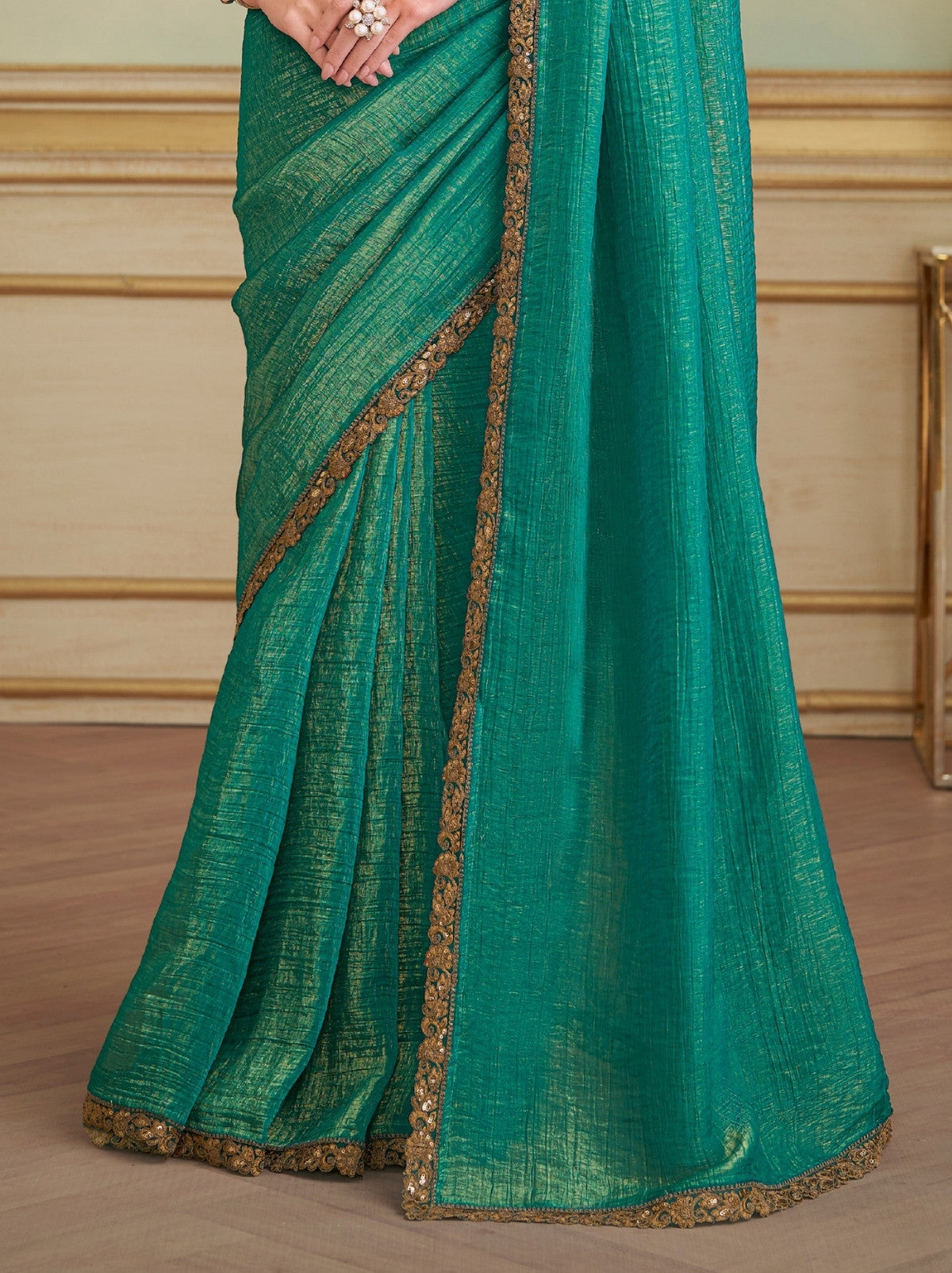 Teal Green Premium Georgette Silk Saree For Wedding & Parties