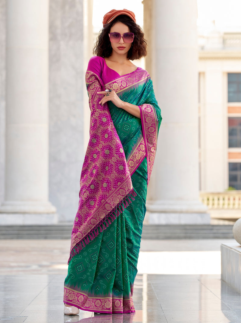 Pine Green Luxurious Soft Silk Festive Saree