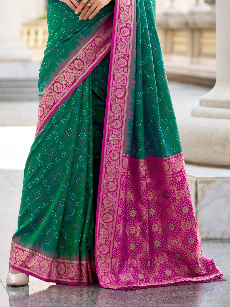 Pine Green Luxurious Soft Silk Festive Saree