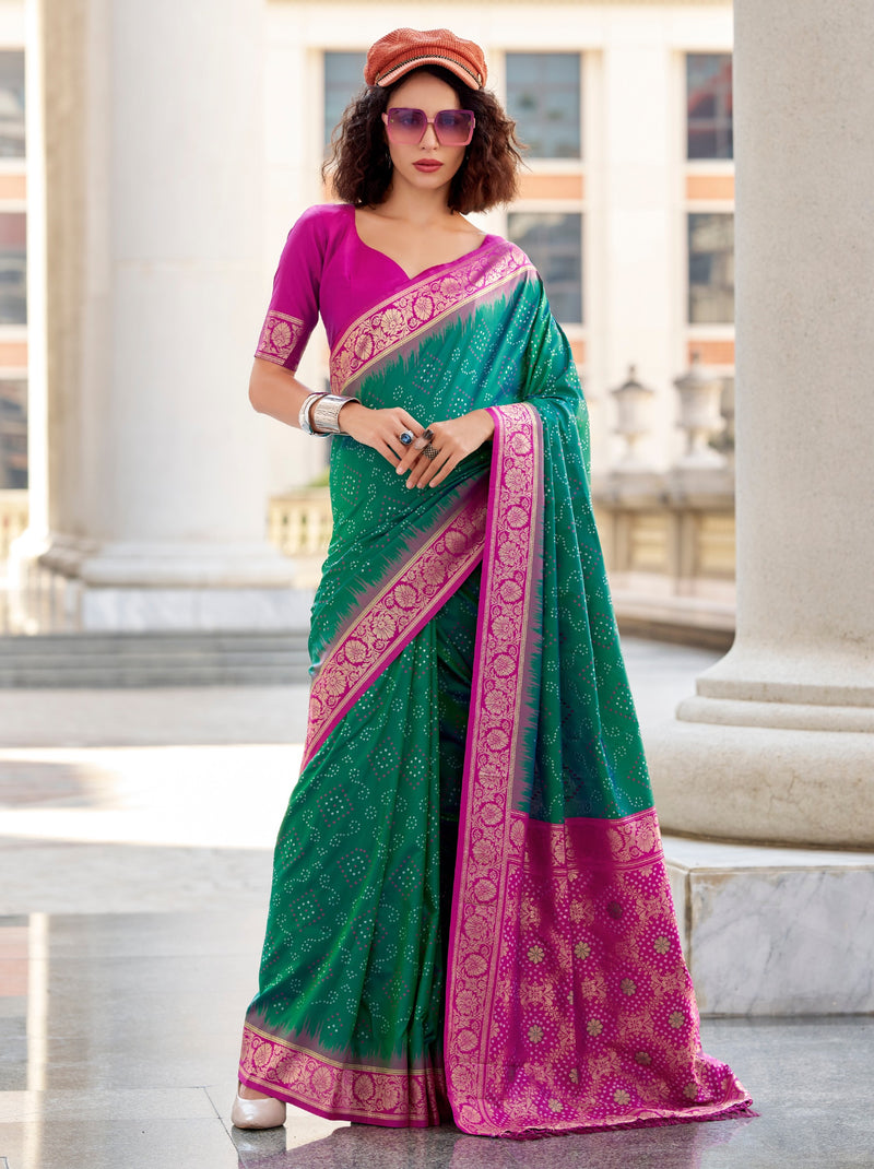 Pine Green Luxurious Soft Silk Festive Saree