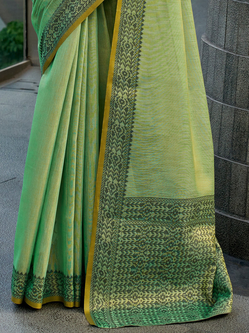 Sea Green Premium Linen Tissue Celebration Saree