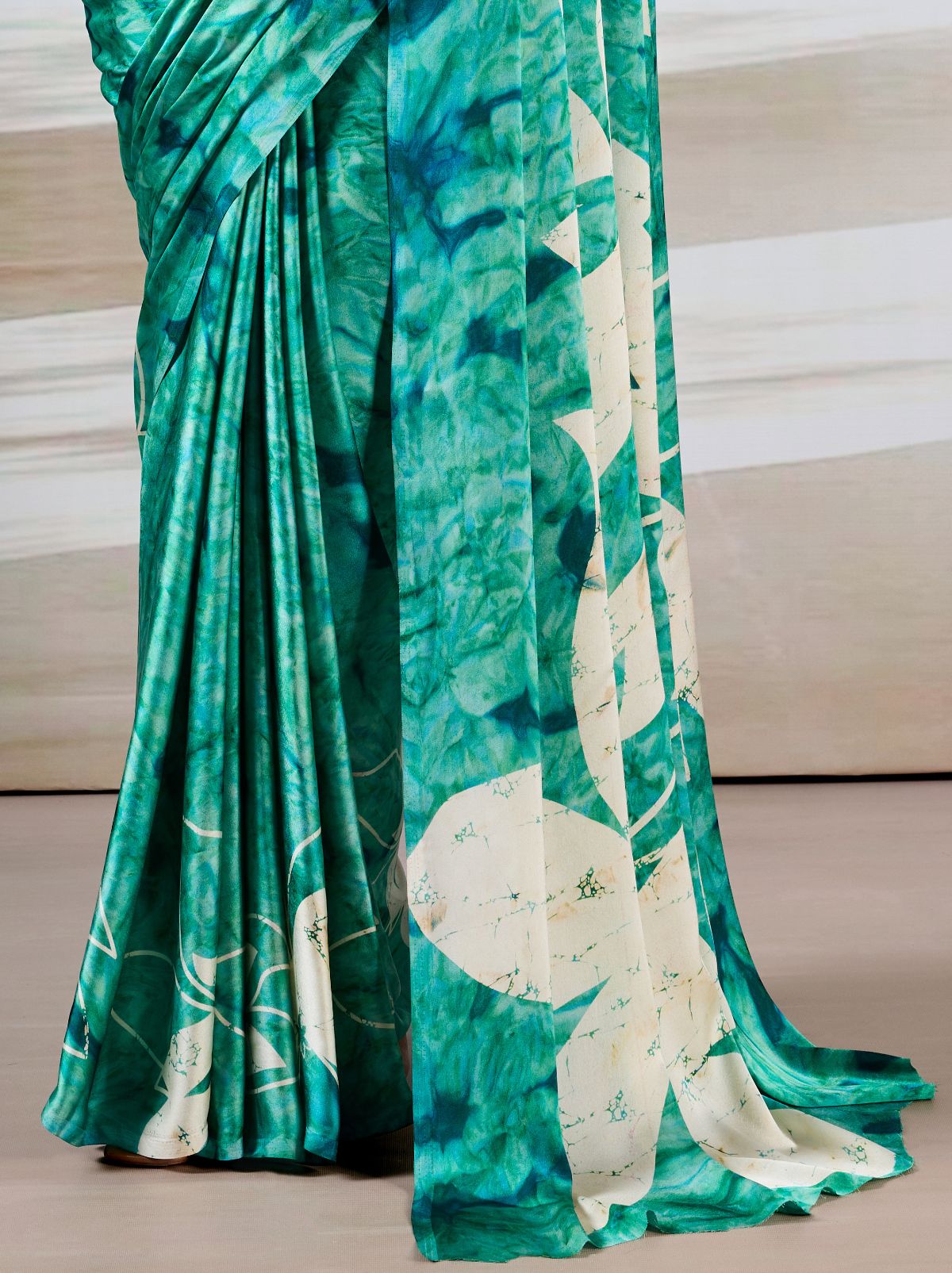 Sea Green Premium Modal Satin Silk Saree - TrendOye