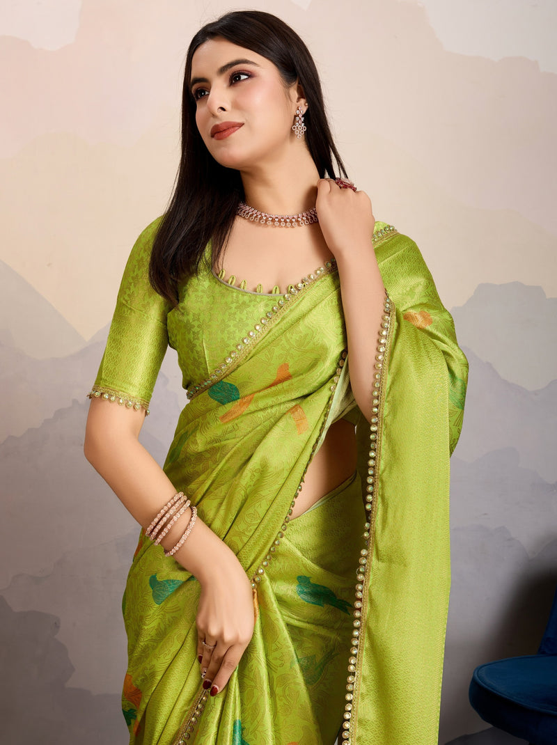 Apple Green Premium Mysore Silk Designer Saree