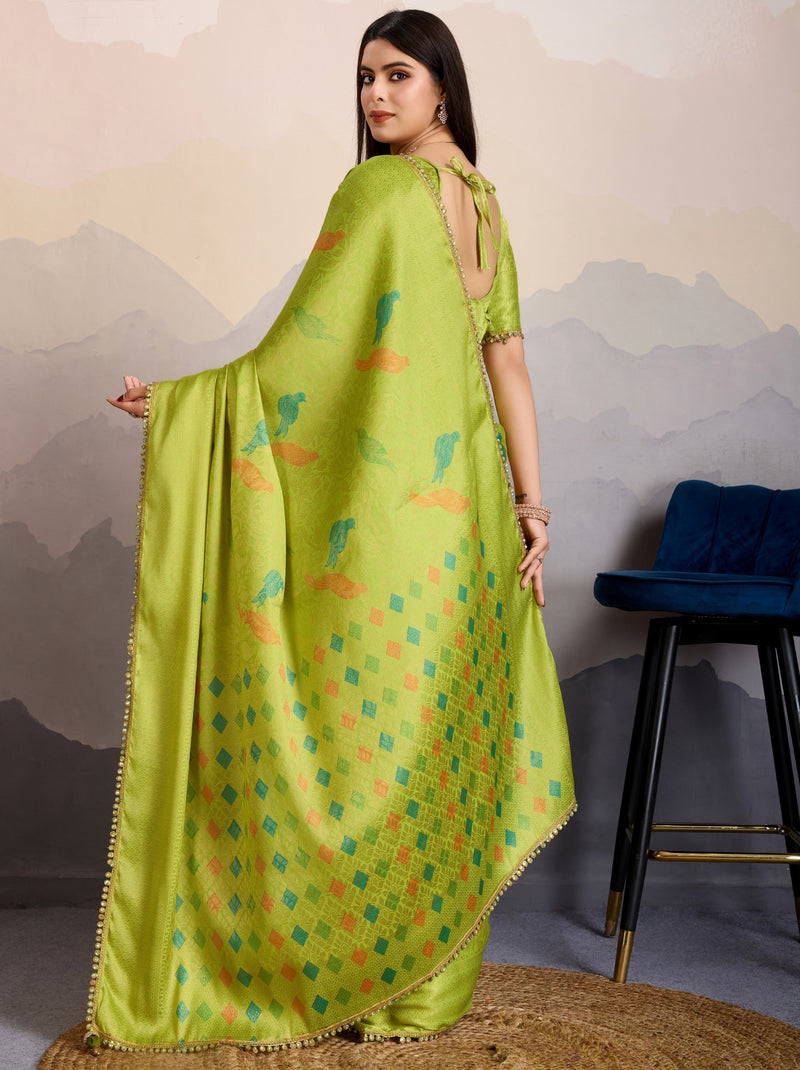 Apple Green Premium Mysore Silk Designer Saree