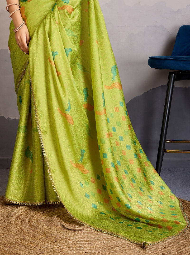 Apple Green Premium Mysore Silk Designer Saree