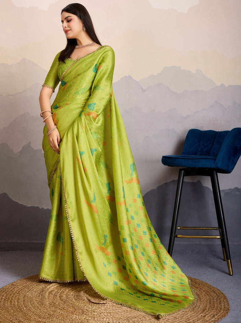 Apple Green Premium Mysore Silk Designer Saree