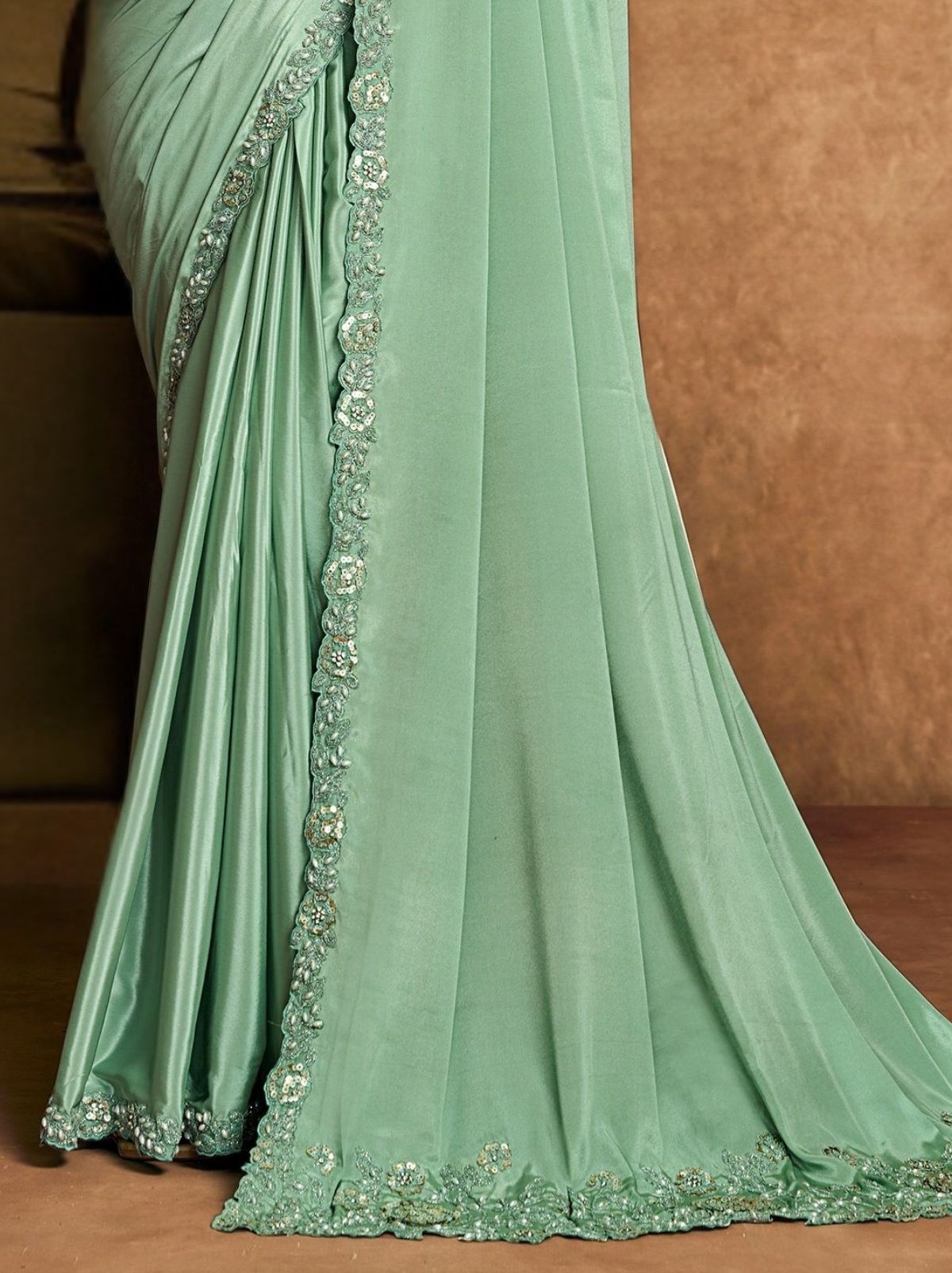 Mint Green Premium Reception Wear Saree With Unstitched Blouse