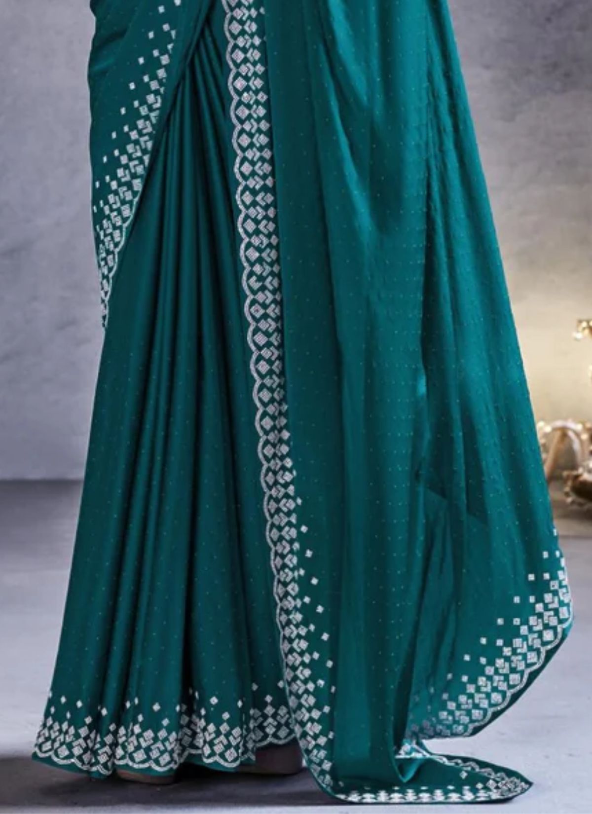 Pine Green Premium Satin Silk Saree - TrendOye