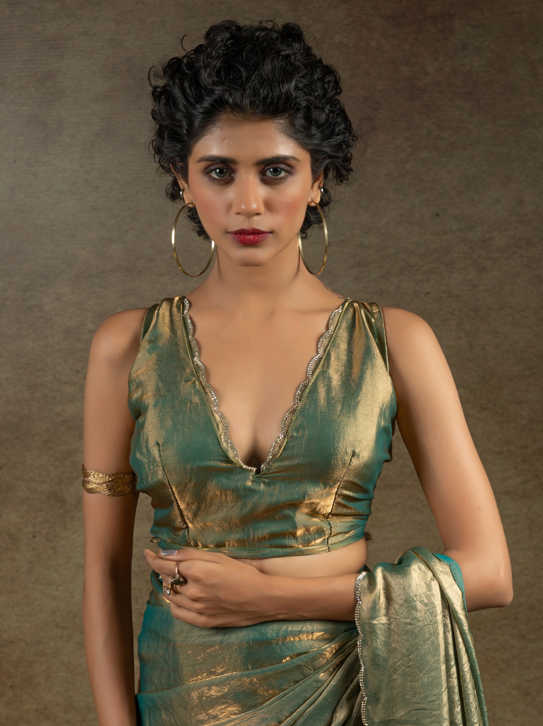 Teal Green Designer Ready to Wear Party Saree With Stone Work - TrendOye