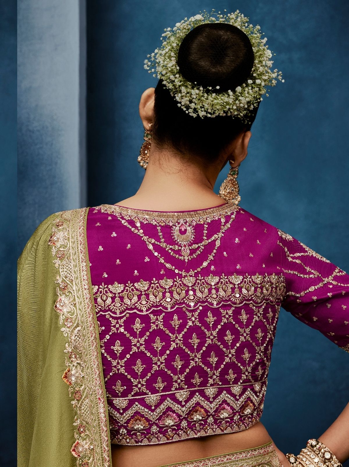 Moss Green Premium Sequin Embellished Designer Saree With Blouse