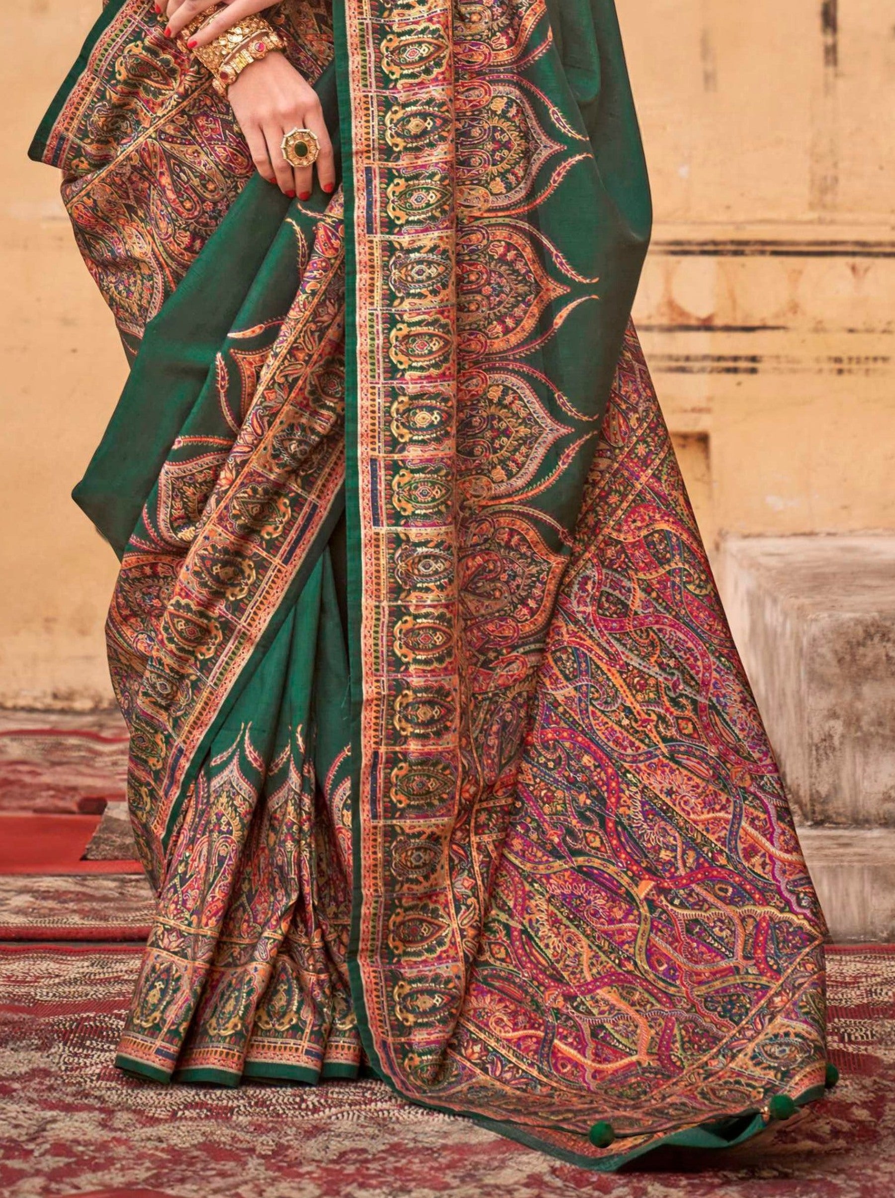 Sacramento Green Silk Celebration Saree - TrendOye