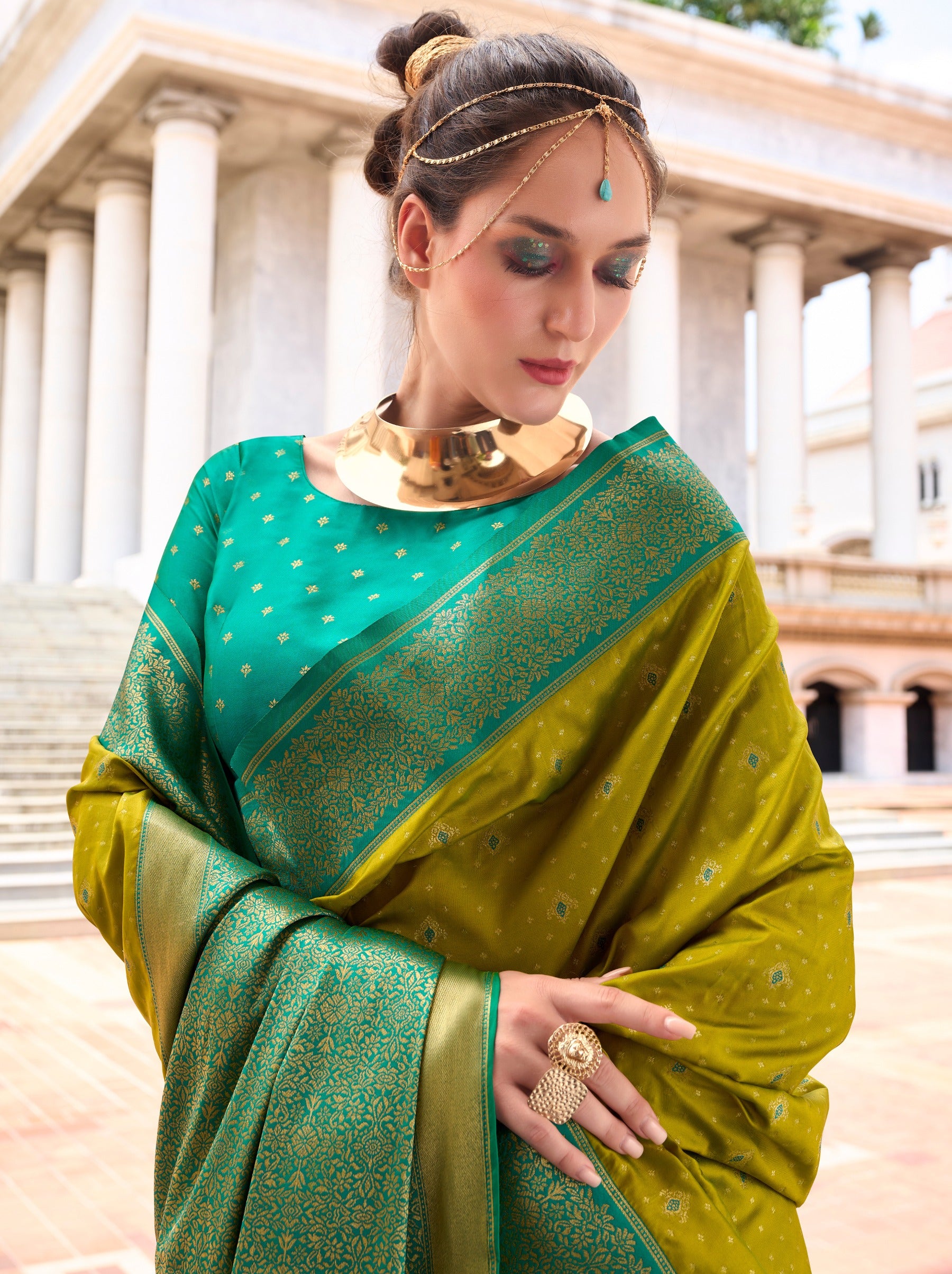 Limerick Green Festive Saree - TrendOye