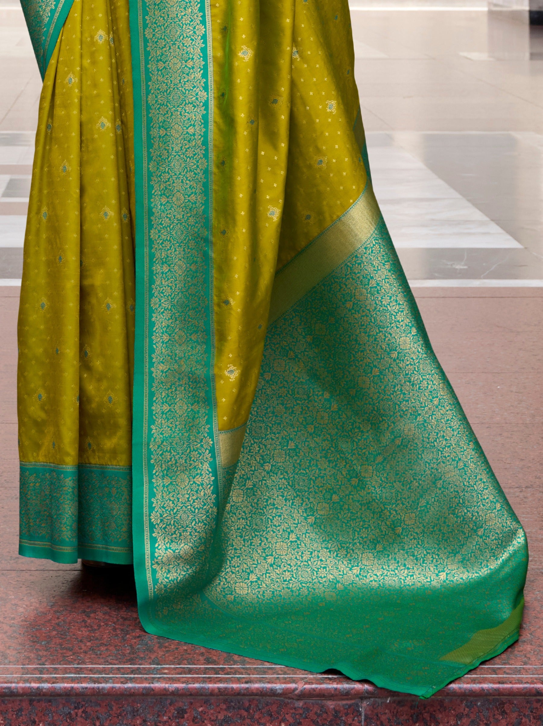 Limerick Green Festive Saree - TrendOye