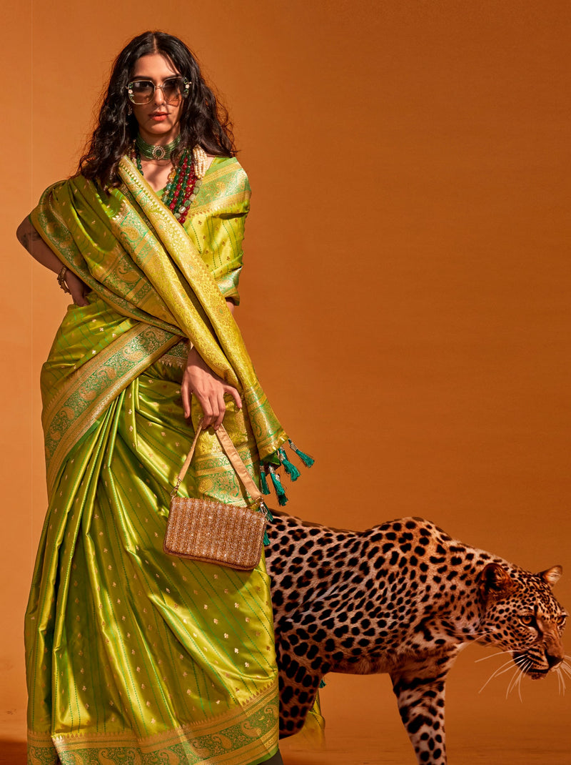 Apple Green Traditional Soft Silk Saree With Blouse Piece