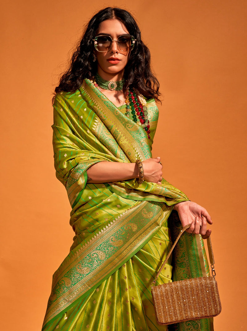 Apple Green Traditional Soft Silk Saree With Blouse Piece