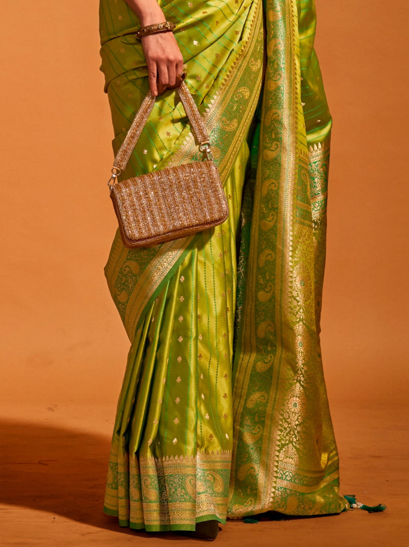 Apple Green Traditional Soft Silk Saree With Blouse Piece