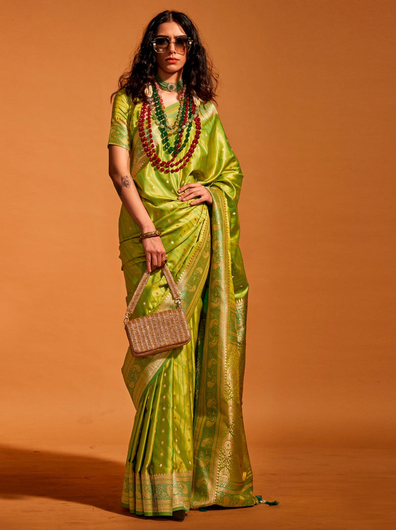 Apple Green Traditional Soft Silk Saree With Blouse Piece