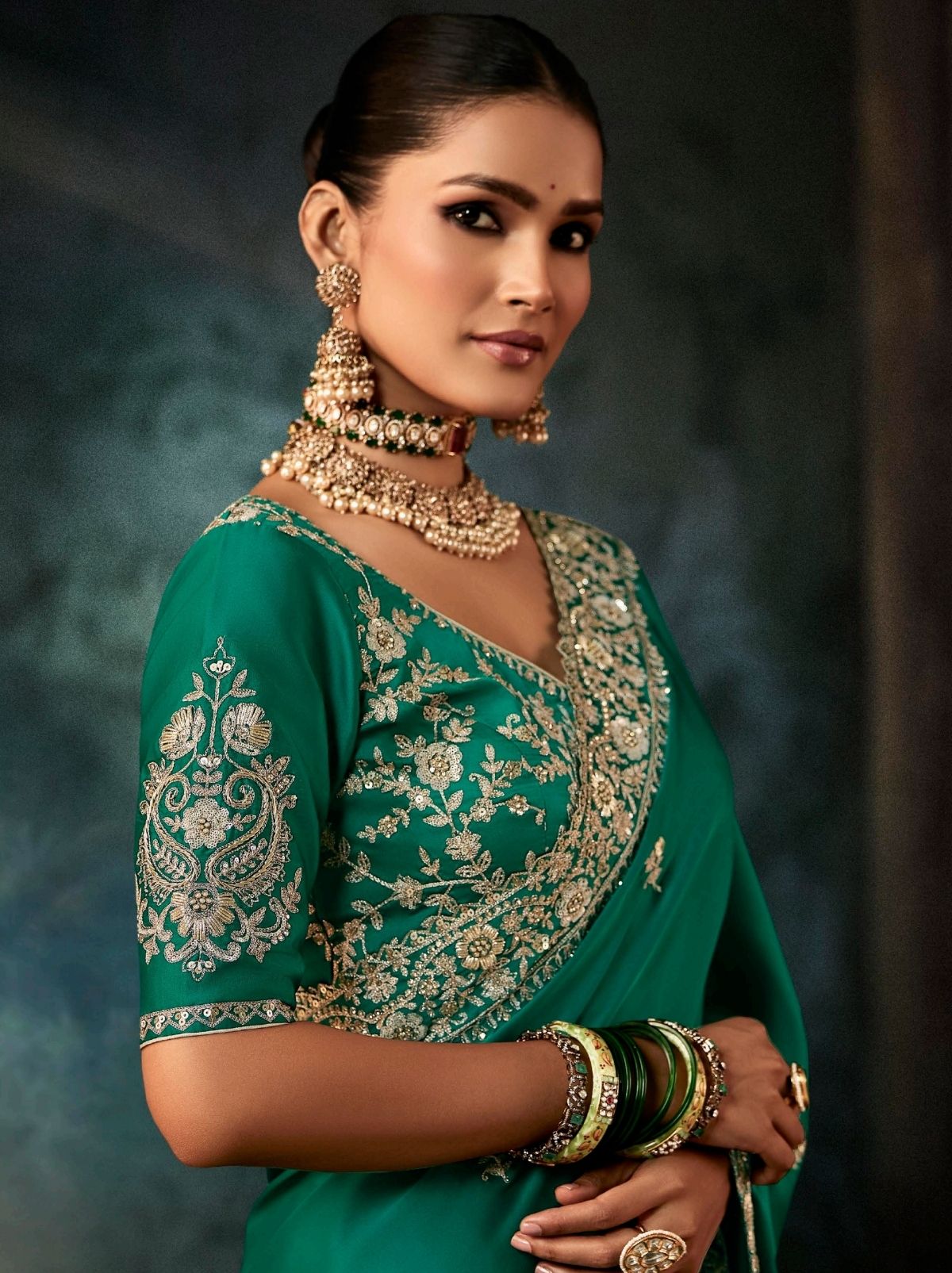 Pine Green Premium Soft Satin Silk Saree With Sequin Work