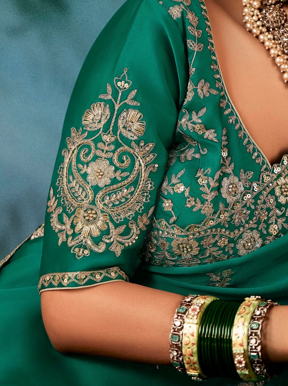 Pine Green Premium Soft Satin Silk Saree With Sequin Work