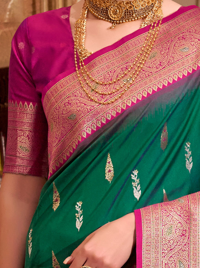 Emerald Green Premium Festive Silk Saree With Unstitched Blouse