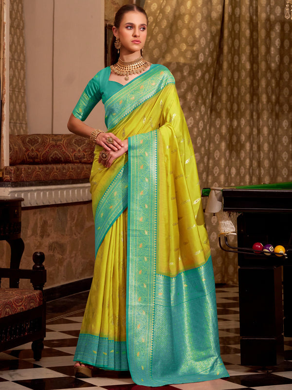 Pear Green Premium Festive Silk Saree With Unstitched Blouse
