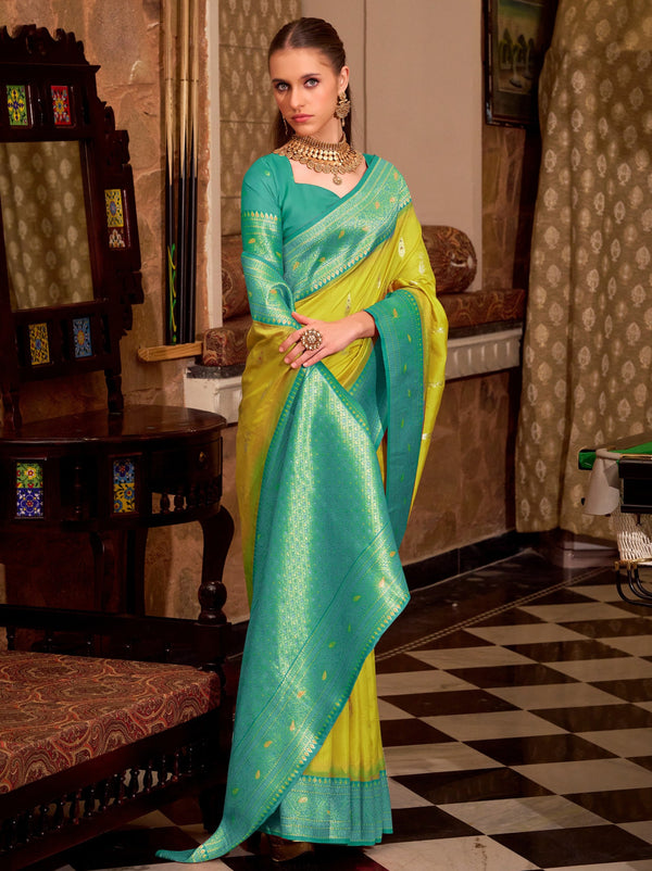 Pear Green Premium Festive Silk Saree With Unstitched Blouse