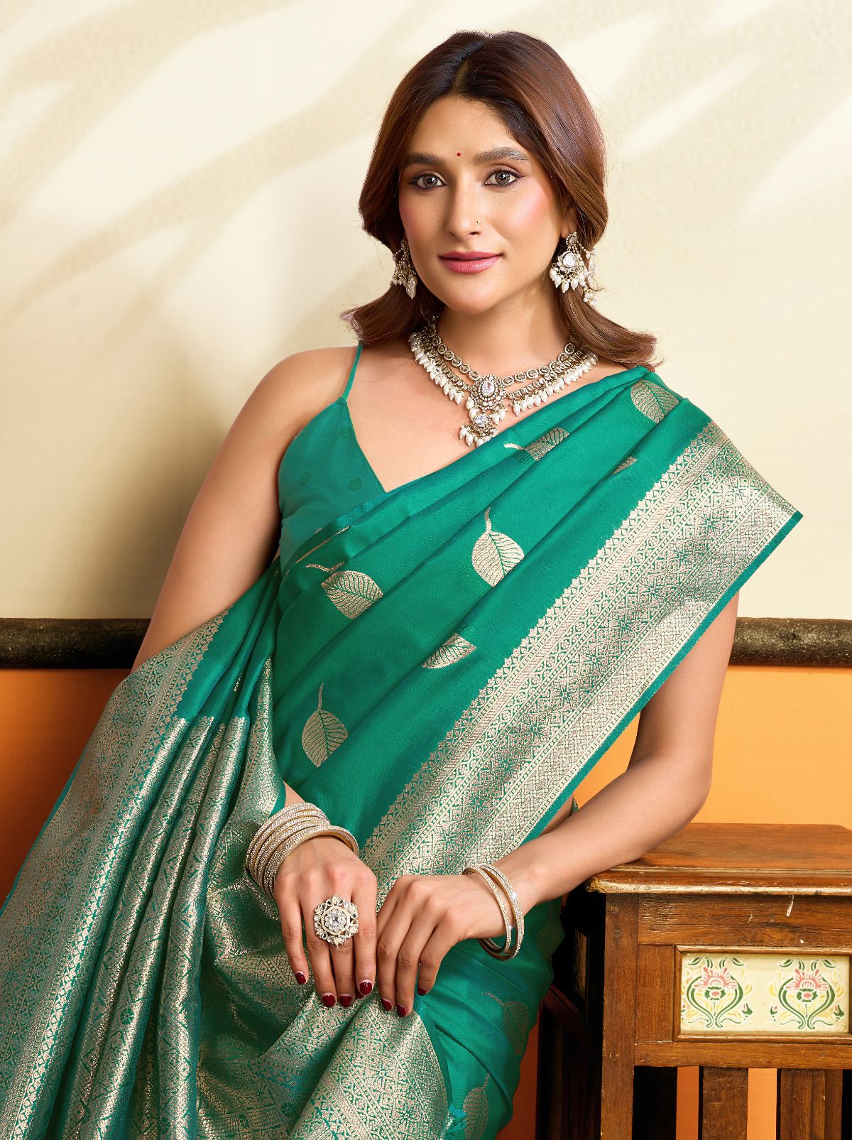Persian Green Premium Soft Silk Saree With Tassels